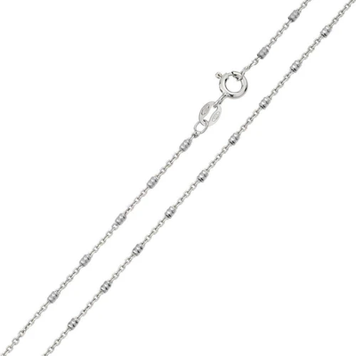 Italian Sterling Silver Rhodium Plated Diamond Cut Tube Chain 1.2 MM with Spring Clasp Closure