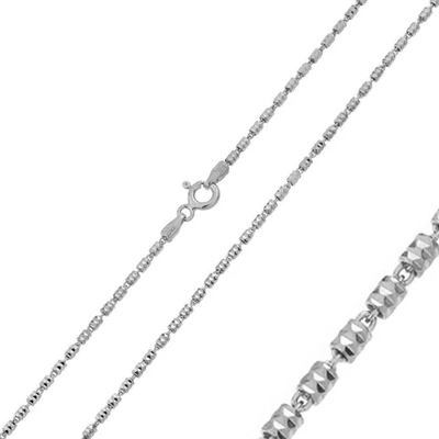 Italian Sterling Silver Rhodium Plated Diamond Cut Close Tube Chain 1.3 MM with Spring Clasp Closure