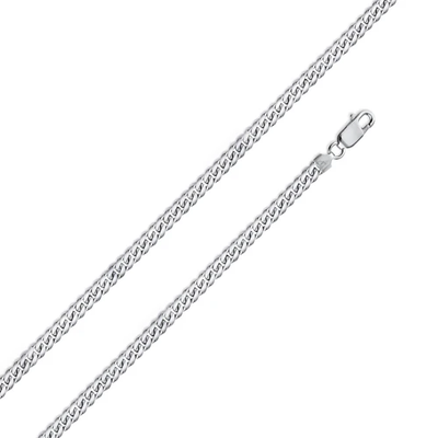 Italian Sterling Silver Rhodium Plated Miami Curb Chain 060- 1.8 mm with Lobster Clasp Closure