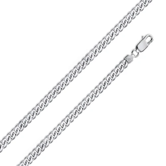 Italian Sterling Silver Rhodium Plated Miami Curb Chain 120- 4.1 mm with Lobster Clasp Closure