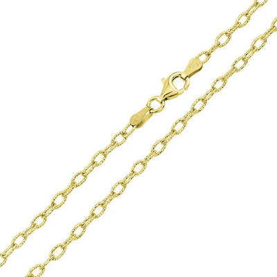 Italian Sterling Silver Gold Plated Wire Oval Loop Chain 080-3.7 MM with Lobster Clasp Closure