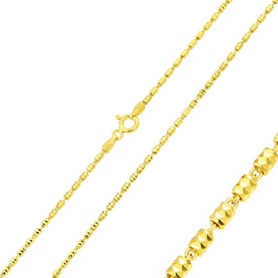 Italian Sterling Silver Gold Plated Tube Brite Chain 1.4 MM with Spring Clasp Closure