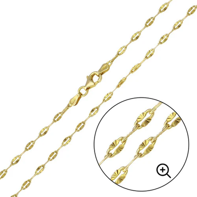 Italian Sterling Silver Gold Plated Star Diamond Cut Moka Chain 2.7 MM with Lobster Clasp Closure