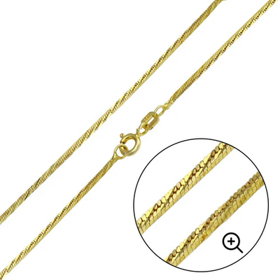 Italian Sterling Silver Gold Plated Diamond Cut 4 Sided Snake Chain 1 MM with Spring Clasp Closure