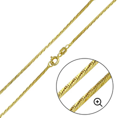 Italian Sterling Silver Gold Plated Diamond Cut 4 Sided Snake Chain 1 MM with Spring Clasp Closure