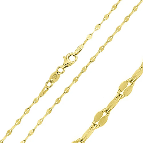 Italian Sterling Silver Gold Plated Flat Moka Confetti Chain 2MM with Lobster Clasp Closure