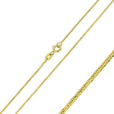 Italian Sterling Silver Gold Plated Diamond Cut Round Snake Slash Chain 0.8 MM with Spring Clasp Closure