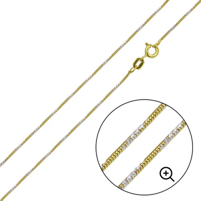 Italian Sterling Silver Gold Plated Round 4 sided  Snake Diamond Cut Chain 1.2 MM with Lobster Clasp Closure