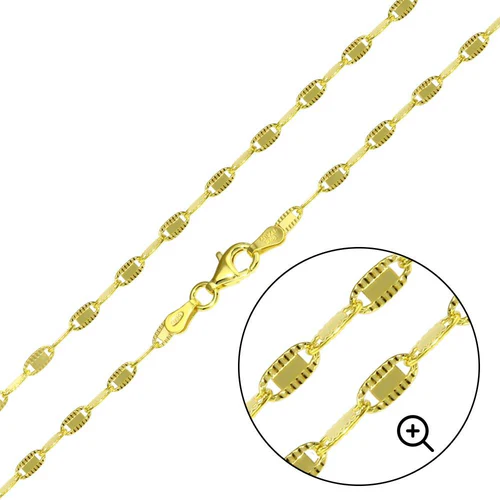 Italian Sterling Silver Gold Plated Diamond Cut Edge Confetti Chain 2.6 MM with Spring Clasp Closure