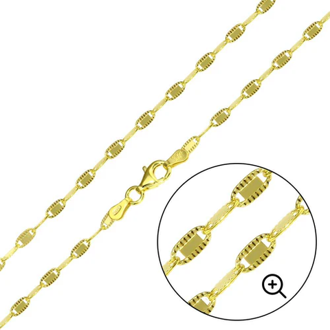 Italian Sterling Silver Gold Plated Diamond Cut Edge Confetti Chain 2.6 MM with Spring Clasp Closure