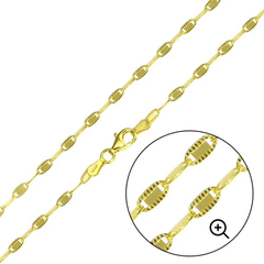 Italian Sterling Silver Gold Plated Diamond Cut Edge Confetti Chain 2.6 MM with Spring Clasp Closure
