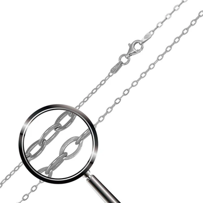 Sterling Silver Rhodium Plated Oval Flat Link 1.9mm-040 Chain with Spring Clasp Closure