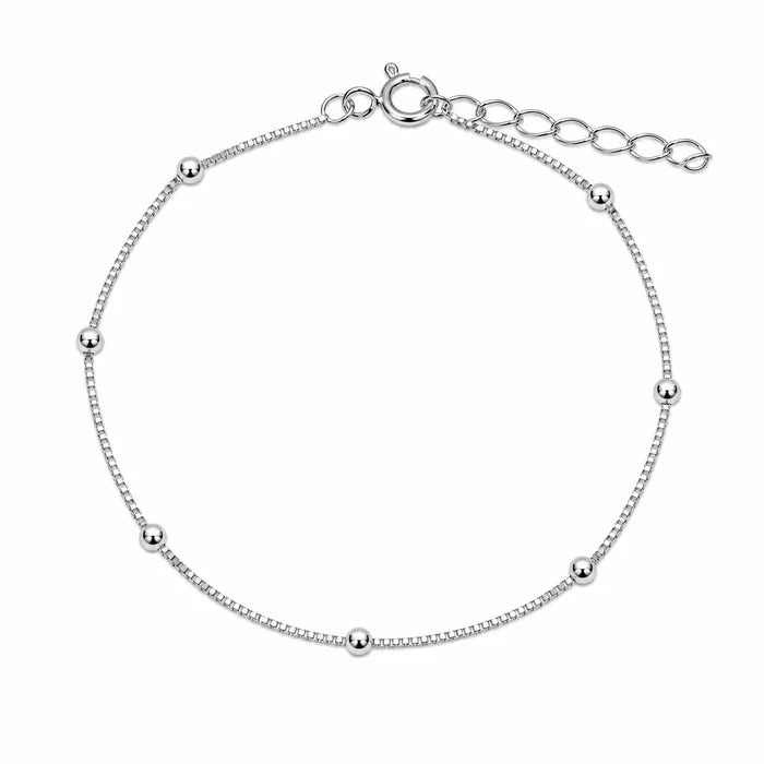 Sterling Silver Basic Non Plated Beaded Box 015 Bracelet Or Chain