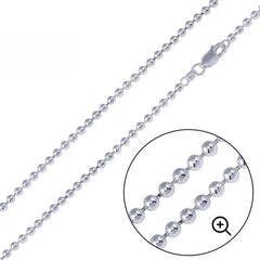 Sterling Silver High Polished Bead 2.2mm-220 Chain with Lobster Clasp Closure