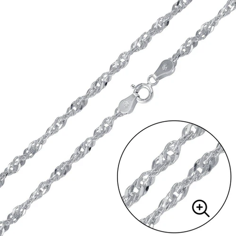 Sterling Silver High Polished Singapore 2.8mm-050 Chain with Spring Clasp Closure