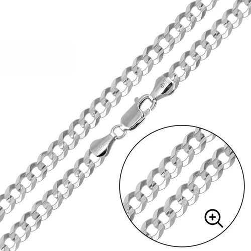 Sterling Silver Super Flat High Polished Curb 7.9mm-220 Chain with Lobster Clasp Closure