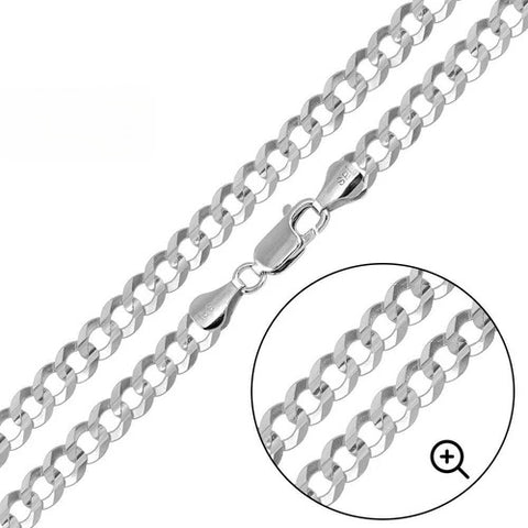 Sterling Silver Super Flat High Polished Curb 7.9mm-220 Chain with Lobster Clasp Closure