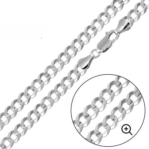 Sterling Silver Super Flat High Polished Curb 8.6mm 250 Chain