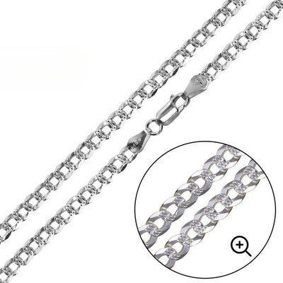 Sterling Silver Diamond Cut Curb 1 Side Plain 5.2mm-150 Chain with Lobster Clasp Closure