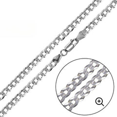 Sterling Silver Diamond Cut Curb 1 Side Plain 5.2mm-150 Chain with Lobster Clasp Closure