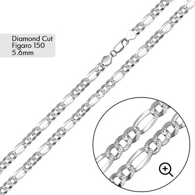 Sterling Silver Diamond Cut Figaro Bracelet and Chain-5.6mm