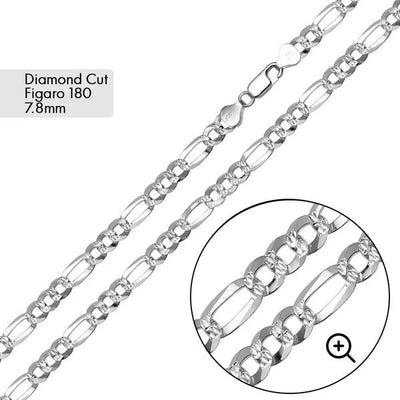 Sterling Silver Diamond Cut Figaro Bracelet and Chain-7.8mm