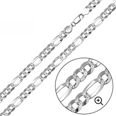 Sterling Silver Diamond Cut Super Flat Figaro 7.7mm Chain with Lobster Clasp Closure