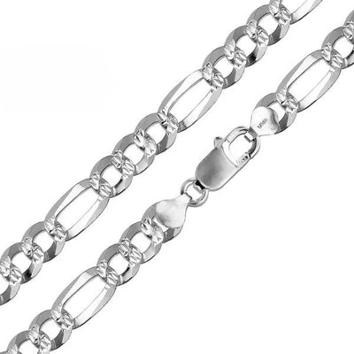 Sterling Silver Super Flat Figaro 300-11.9mm Diamond Cut Chain