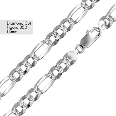 Sterling Silver Diamond Cut Figaro Chain-14mm