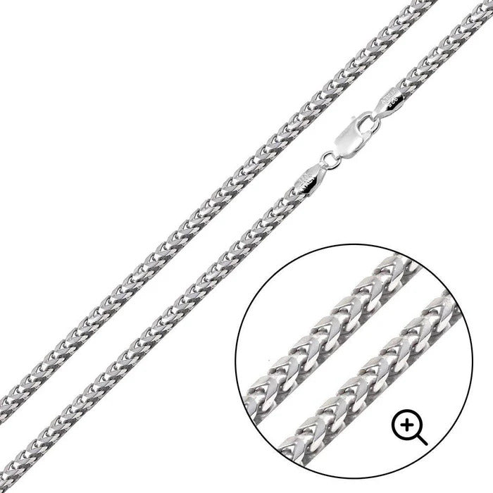 Sterling Silver Non-Plated 3mm Square Franco Chain