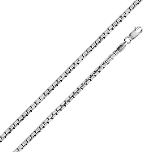 Sterling Silver Round Box 050-2.4mm Chain with Lobster Clasp Closure, Length 24"