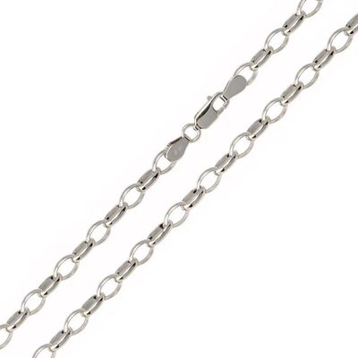 Sterling Silver Rhodium Plated Belcher Oval Link 5mm Chain with Lobster Clasp Closure