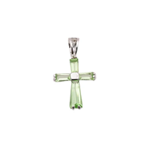 Load image into Gallery viewer, Sterling Silver Rhodium Plated August Birthstone Peridot CZ Cross Charm