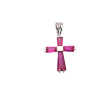 Load image into Gallery viewer, Sterling Silver Rhodium Plated July Birthstone Ruby CZ Cross Charm