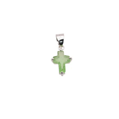 Sterling Silver Rhodium Plated August Birthstone Cross Peridot CZ Charm