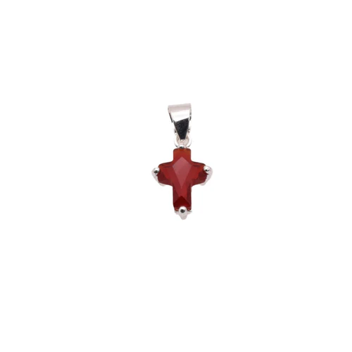 Sterling Silver Rhodium Plated January Birthstone Cross Garnet CZ Charm