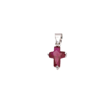 Load image into Gallery viewer, Sterling Silver Rhodium Plated July Birthstone Cross Ruby CZ Charm