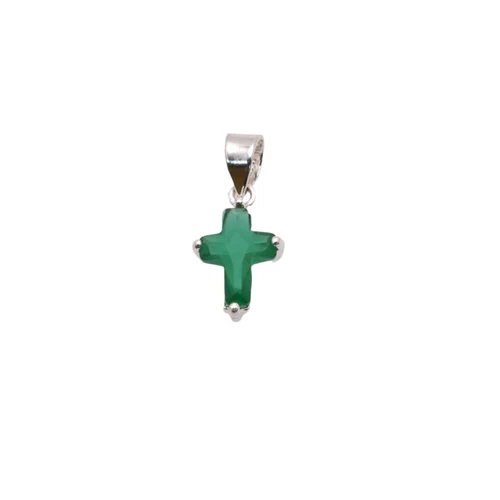 Sterling Silver Rhodium Plated May Birthstone Cross Emerald CZ Charm