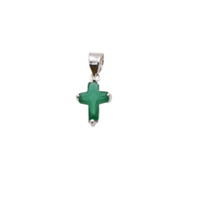 Load image into Gallery viewer, Sterling Silver Rhodium Plated May Birthstone Cross Emerald CZ Charm