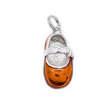 Load image into Gallery viewer, Sterling Silver Rhodium Plated Orange Colored Baby Shoe Charm