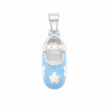 Load image into Gallery viewer, Sterling Silver Rhodium Plated Blue Colored Enamel Heart Baby Shoe Charm