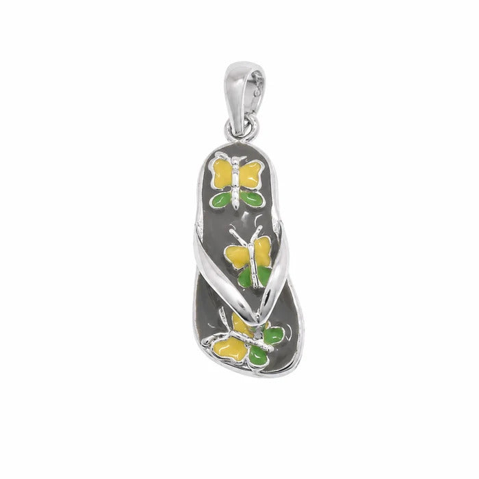 Sterling Silver Rhodium Plated Green Colored Butterfly Sandal Charm