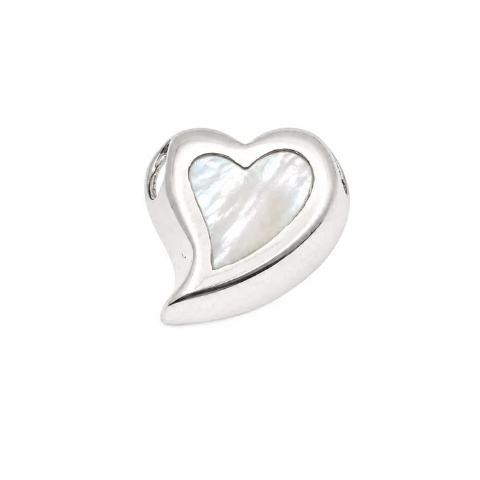 Sterling Silver High Polish Mother Of Pearl Slanted Heart Charm