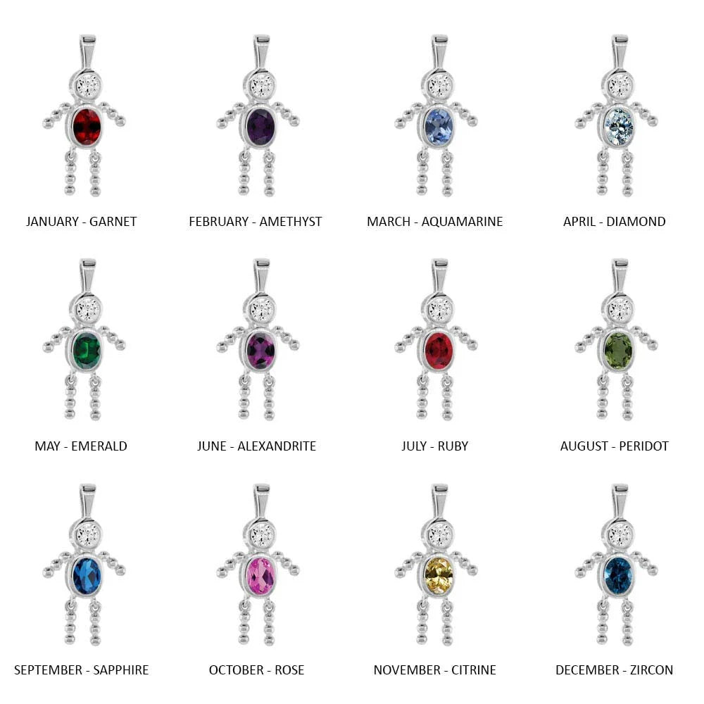 Sterling Silver Round Oval April Birthstone Boy Charm