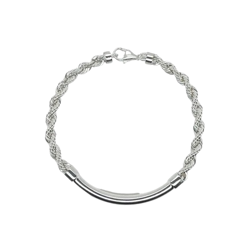 Sterling Silver Hollow Rope Round Bar 4mm Bracelet