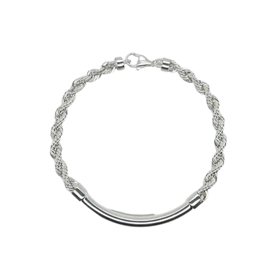 Sterling Silver Hollow Rope Round Bar 4mm Bracelet