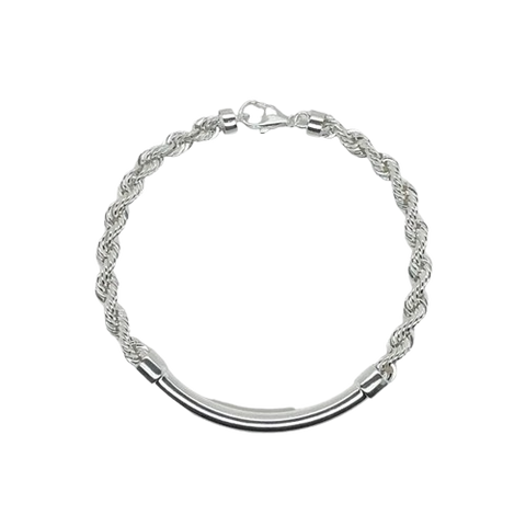 Sterling Silver Hollow Rope Round Bar 4mm Bracelet