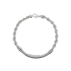 Sterling Silver Hollow Rope Round Bar 4mm Bracelet