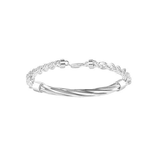 Sterling Silver Hollow Rope Twisted Round Bar Bracelet