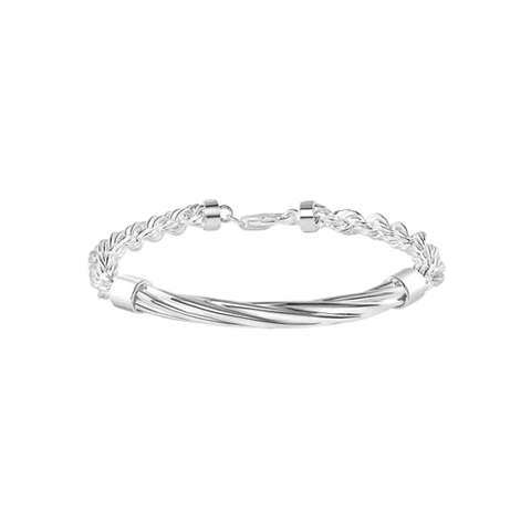 Sterling Silver Rhodium Plated Onyx Cat's Eye Link Bracelet